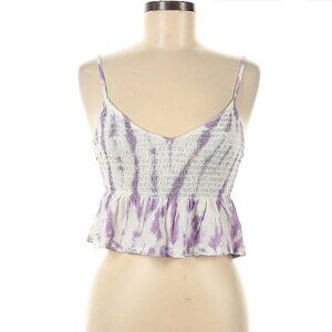 Me to We - Smocked Crop Top Purple & White Tie-Dye Festival Tank - Size Medium
